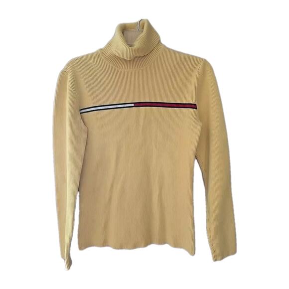 Vintage Y2K Tommy Hilfiger Yellow Turtleneck Preppy Sweater Womans Size Medium - Picture 1 of 5